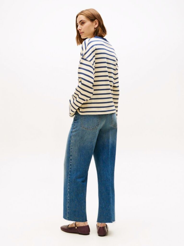 Multi Gold-Tone Button Stripe Sweatshirt  Women