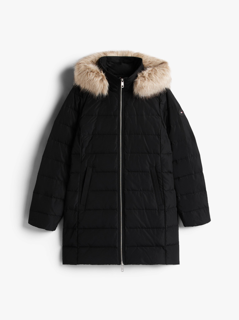 Black Faux Fur Hood Down Puffer Coat  Women