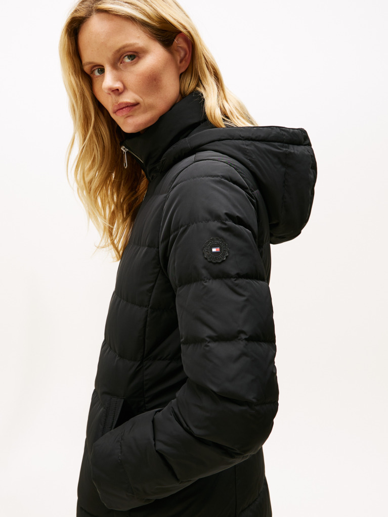 Black Faux Fur Hood Down Puffer Coat  Women