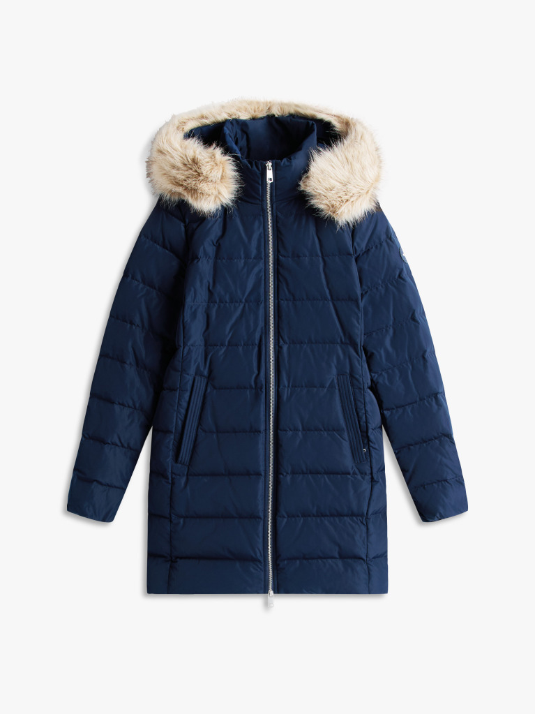 Blue Faux Fur Hood Down Puffer Coat  Women