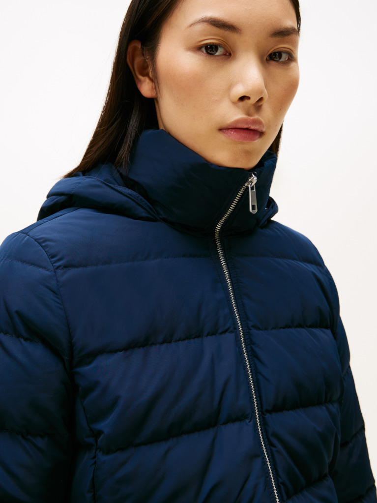 Blue Faux Fur Hood Down Puffer Coat  Women