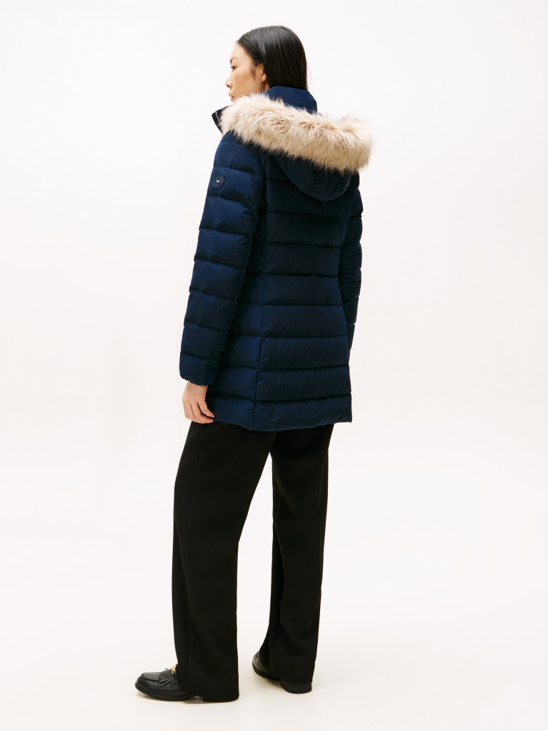 Blue Faux Fur Hood Down Puffer Coat  Women