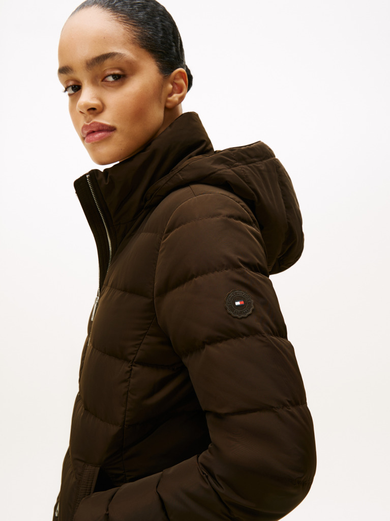 Brown Faux Fur Hood Down Puffer Coat  Women