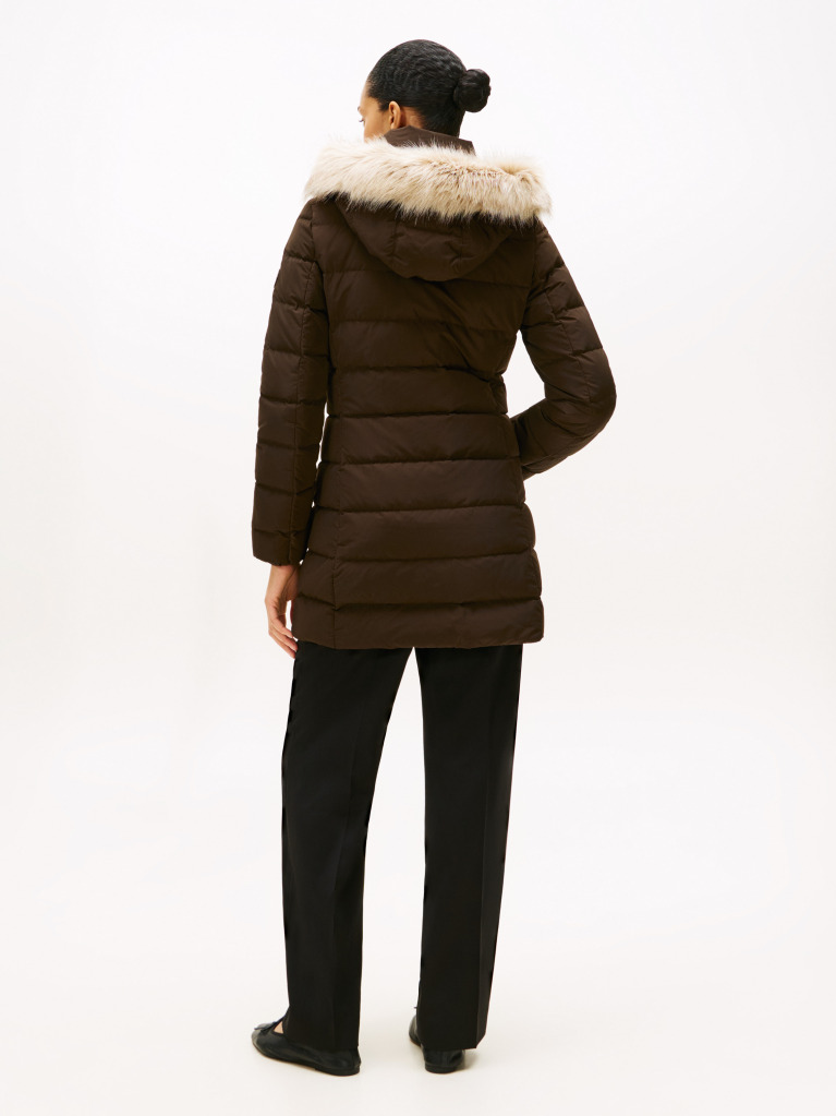 Brown Faux Fur Hood Down Puffer Coat  Women
