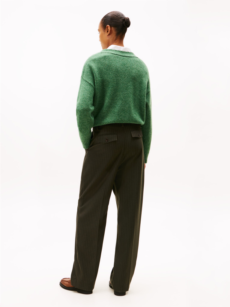 Green Pinstripe Oversized Straight Trousers  Women