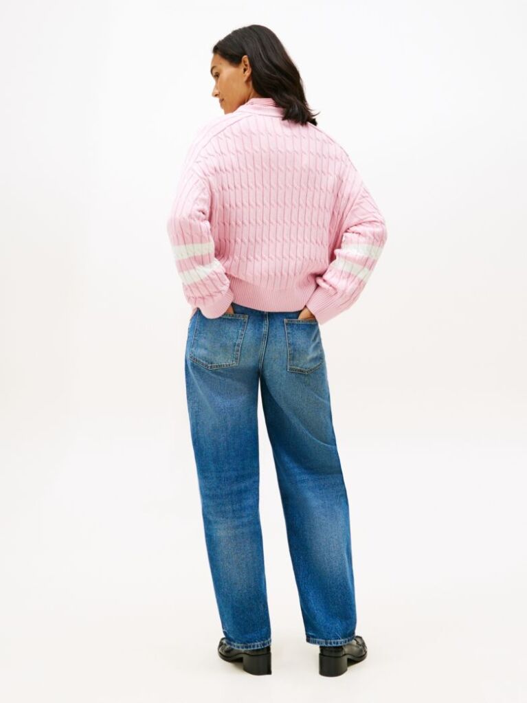 Pink Logo Embroidery Relaxed Cable Knit Jumper  Women