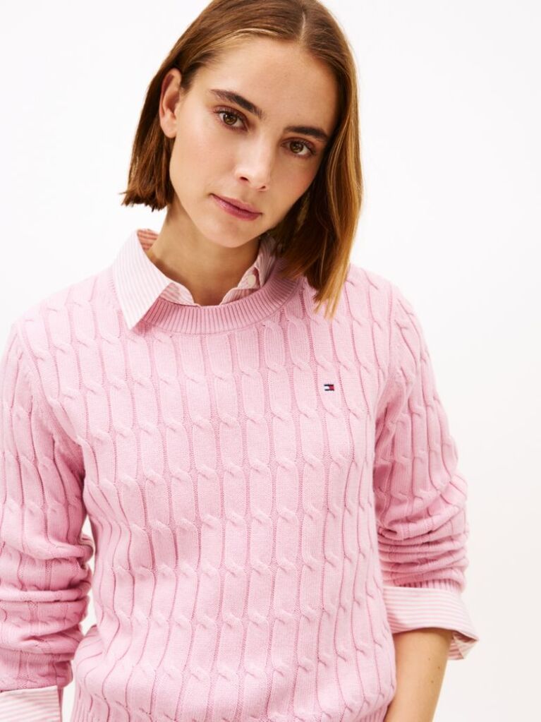Pink Cable Knit Crew Neck Jumper  Women