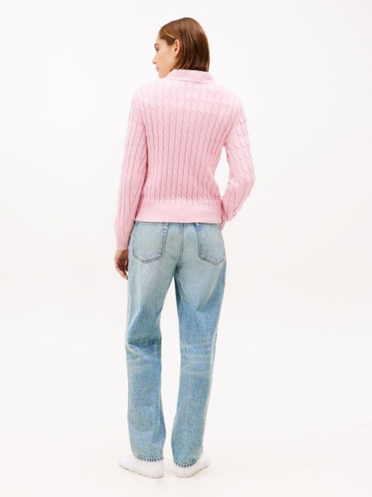 Pink Cable Knit Crew Neck Jumper  Women