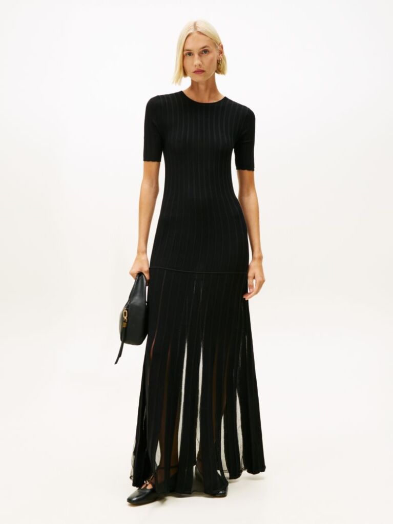 Black Formal Mesh Pleat Slim Maxi Dress  Women