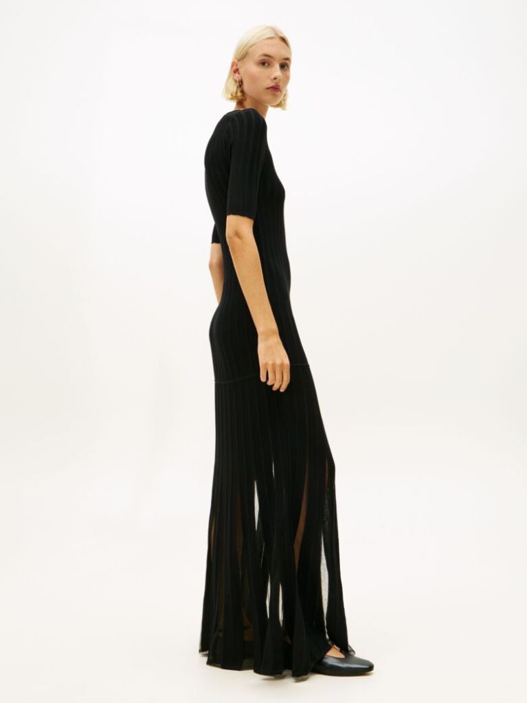Black Formal Mesh Pleat Slim Maxi Dress  Women