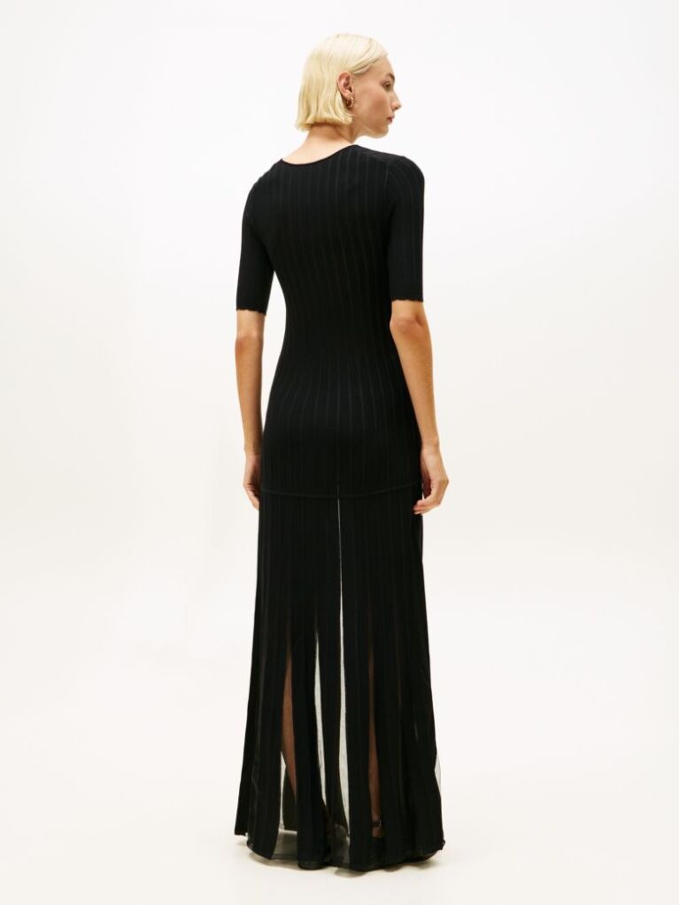 Black Formal Mesh Pleat Slim Maxi Dress  Women