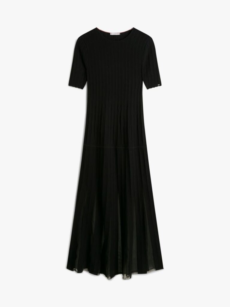 Black Formal Mesh Pleat Slim Maxi Dress  Women
