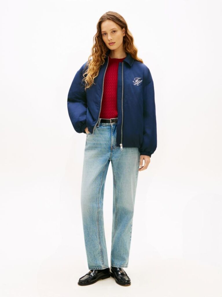 Blue Water Repellent Satin Relaxed Padded Jacket  Women