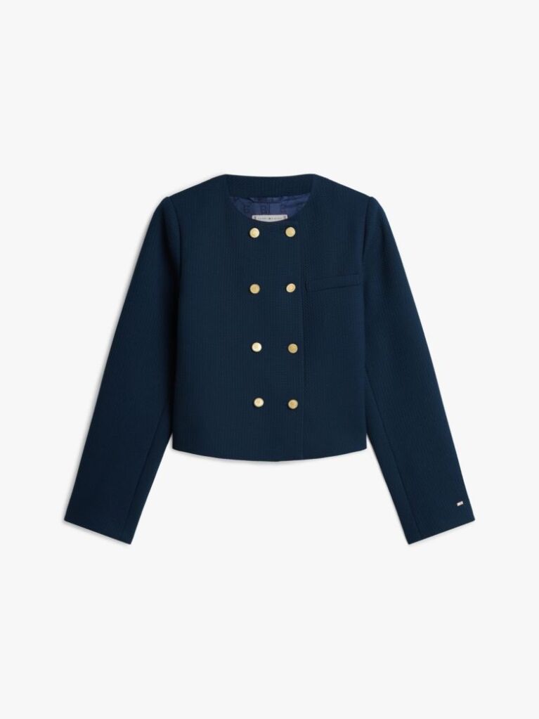 Blue Textured Wool Blend Double Breasted Jacket  Women