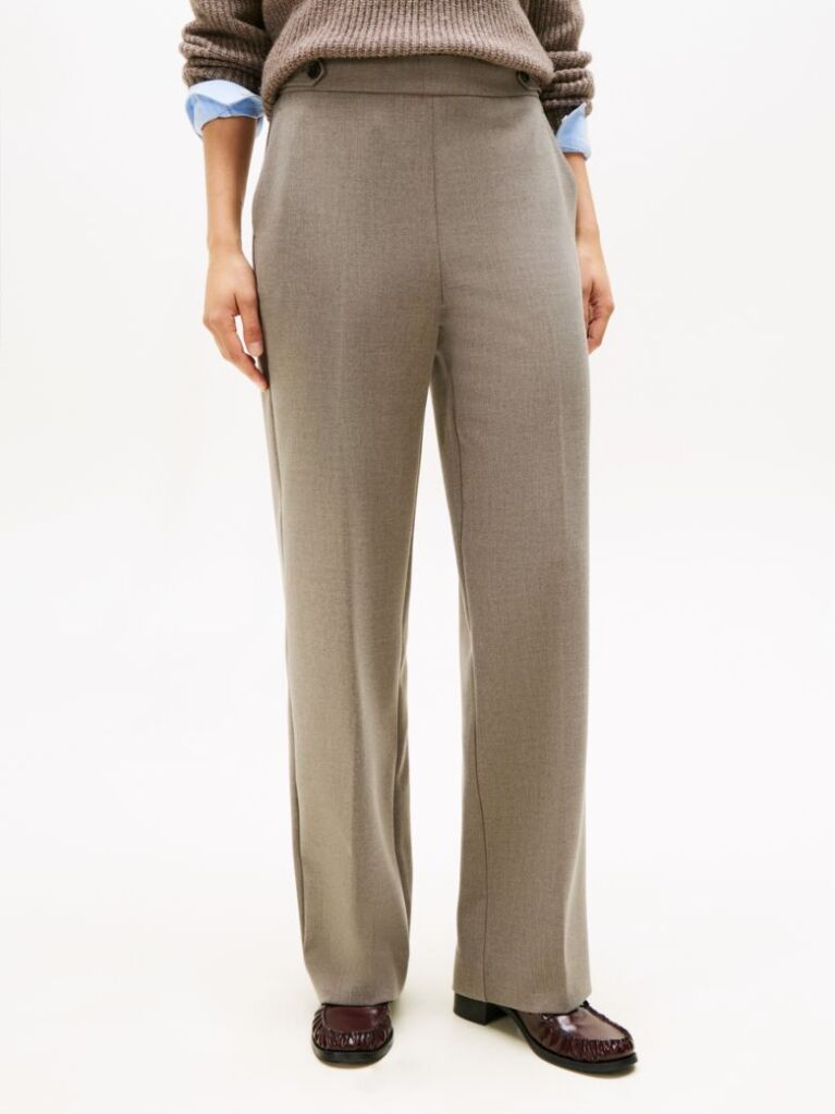 Brown Pressed Crease Straight Leg Trousers  Women