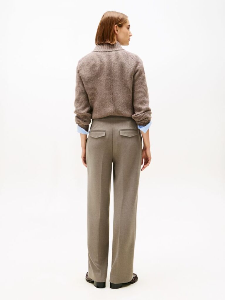 Brown Pressed Crease Straight Leg Trousers  Women