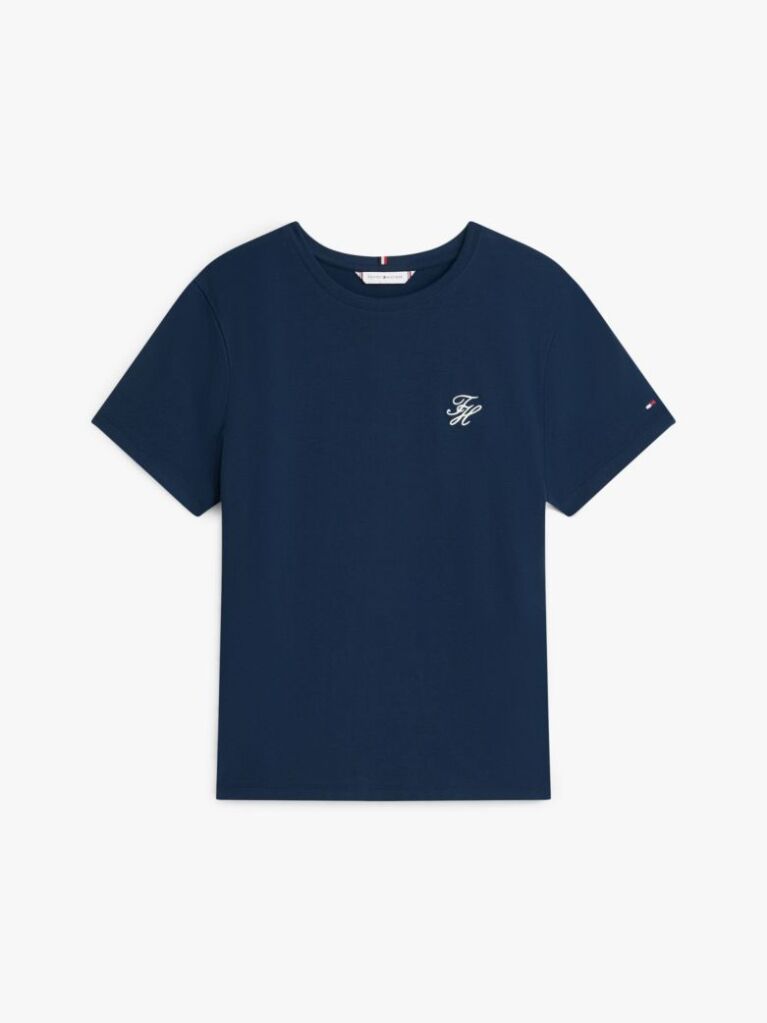 Blue Logo Embroidery Jersey Crew Neck T-Shirt  Women