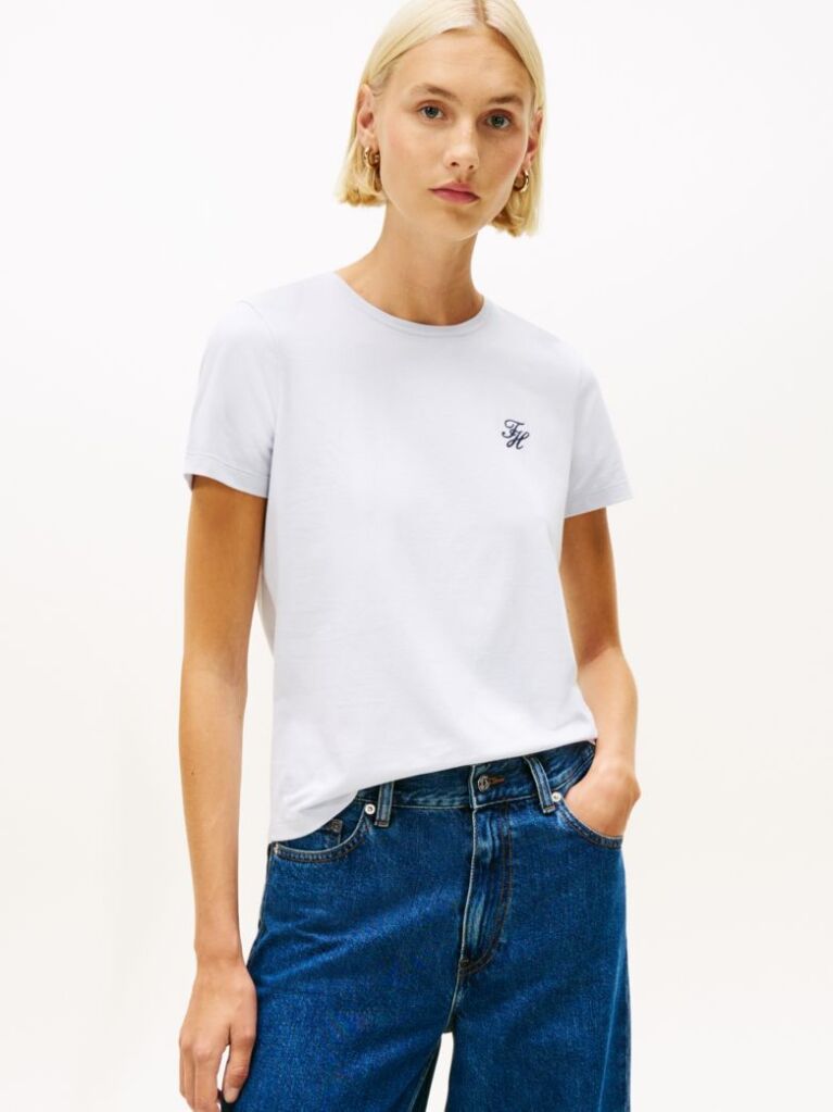 Μπλε T-Shirt Με Κεντημένο Λογότυπο Και Στρογγυλή Λαιμόκοψη  Γυναίκες