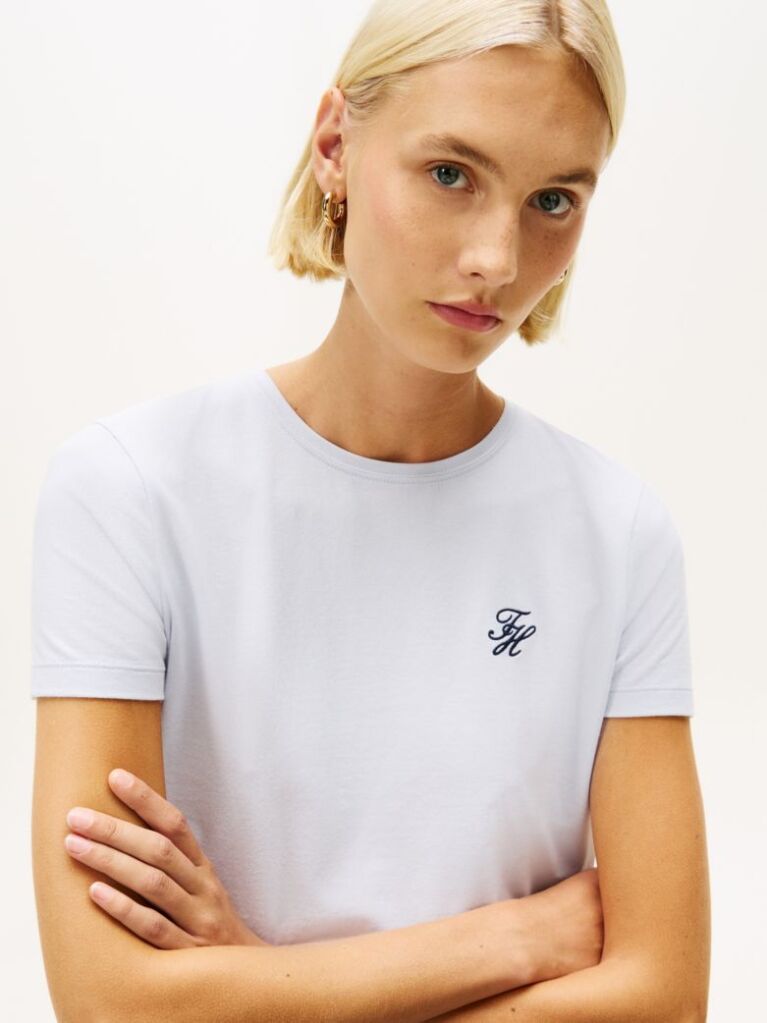 Μπλε T-Shirt Με Κεντημένο Λογότυπο Και Στρογγυλή Λαιμόκοψη  Γυναίκες