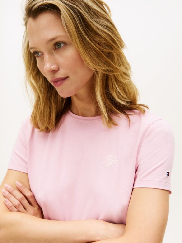 Pink Logo Embroidery Jersey Crew Neck T-Shirt  Women
