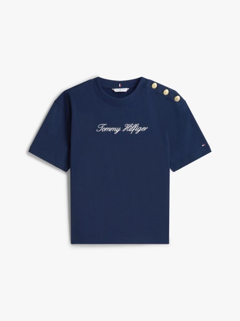 Μπλε Άνετο T-Shirt Mε Κεντημένο Λογότυπο Και Χρυσά Κουμπιά  Γυναίκες