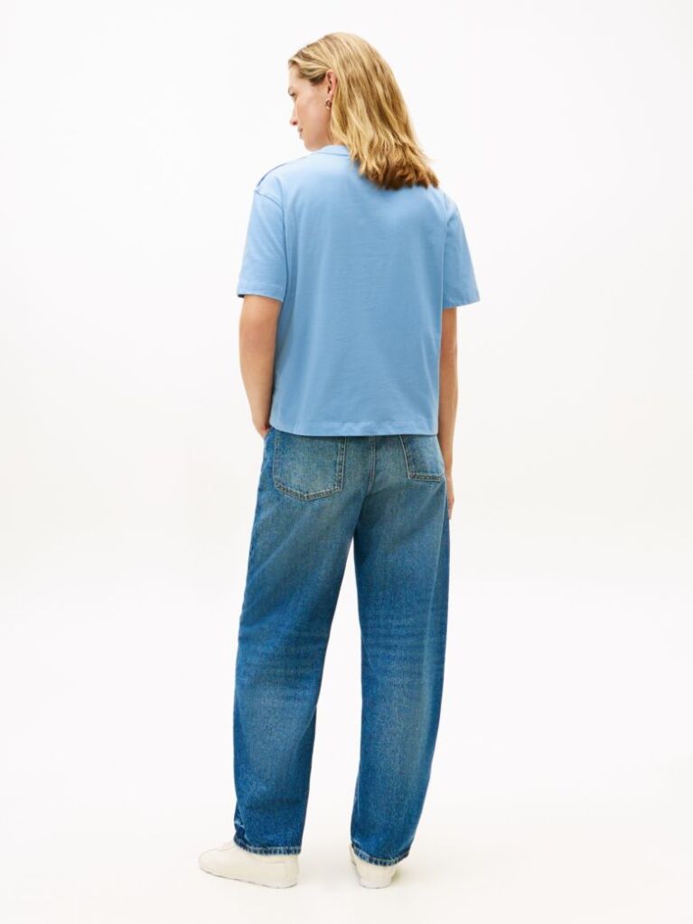 Blue Gold-Tone Button Logo Embroidery Relaxed T-Shirt  Women
