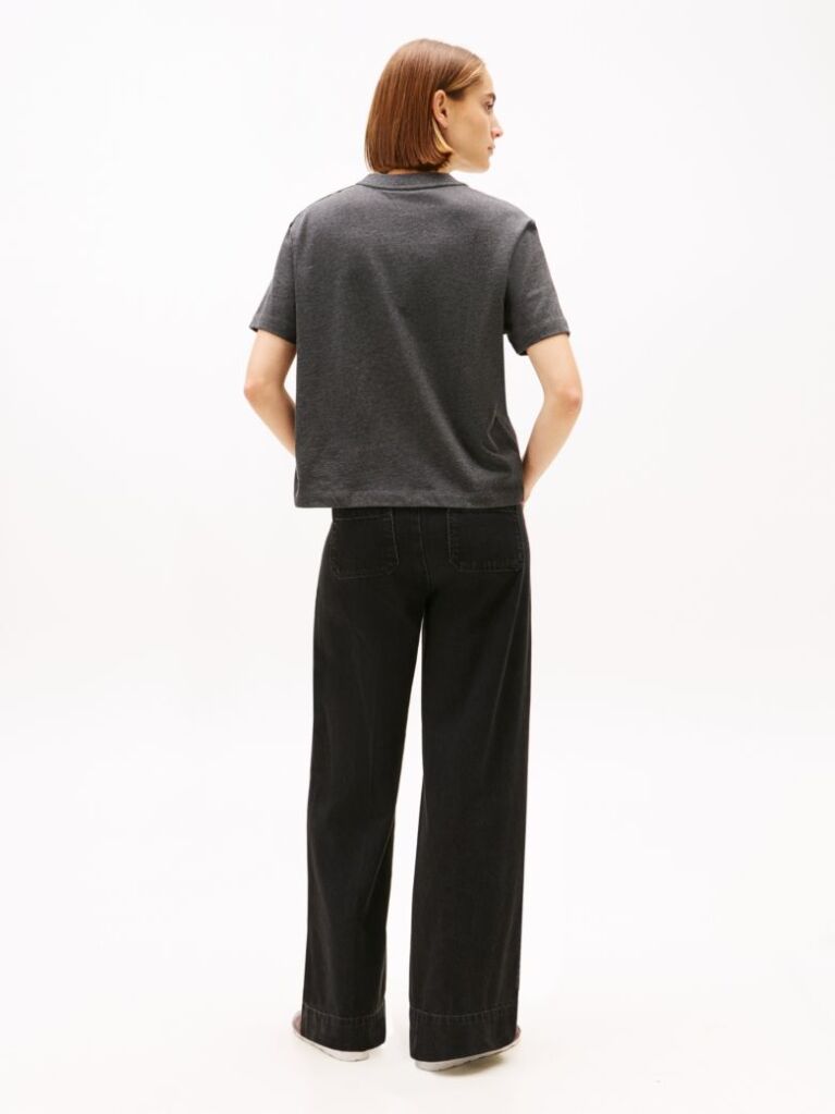 Grey Gold-Tone Button Logo Embroidery Relaxed T-Shirt  Women
