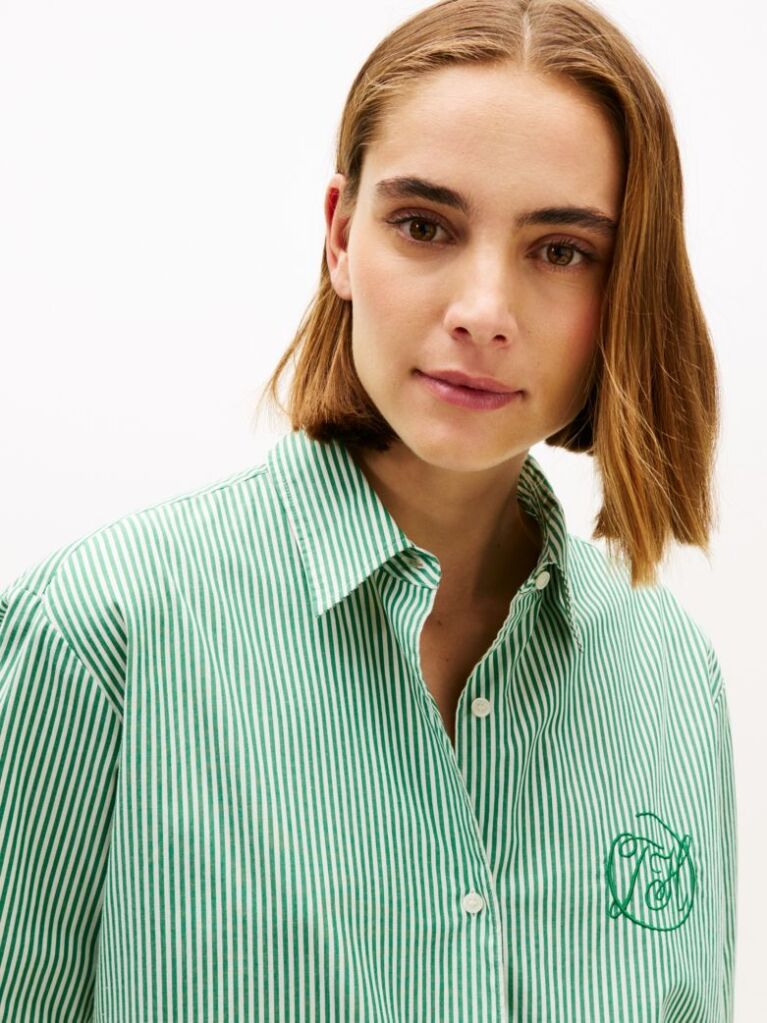 Multi Oversized Fit Logo Embroidery Shirt  Women