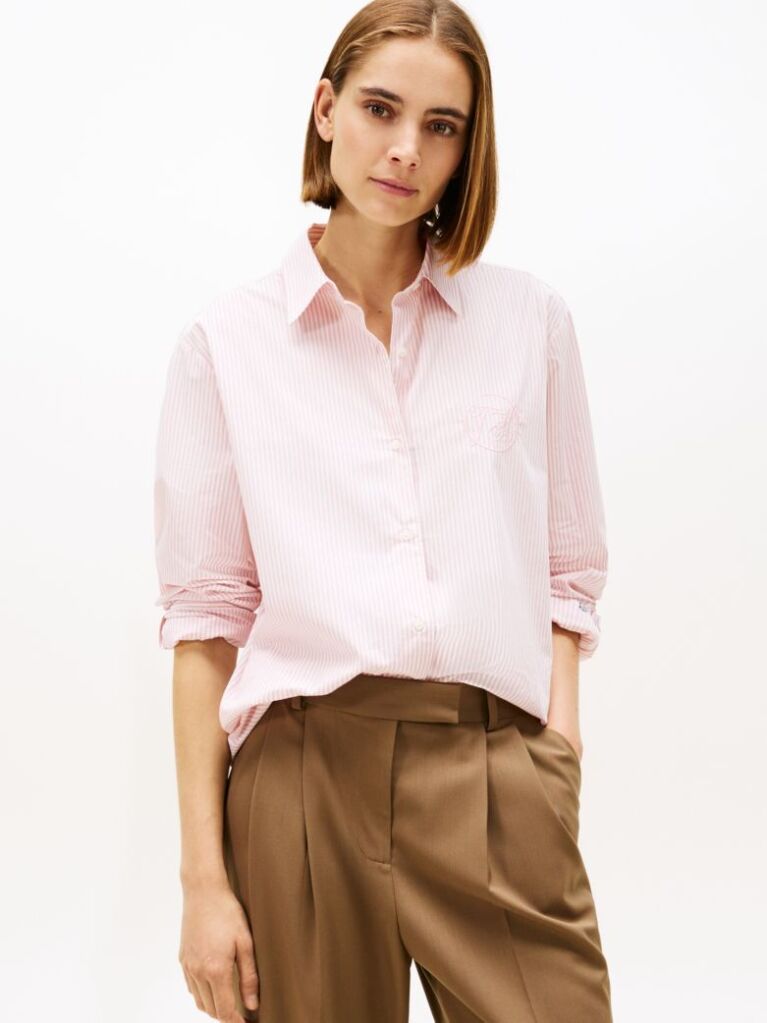 Pink Oversized Fit Logo Embroidery Shirt  Women