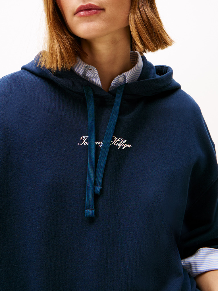 Blue Classic Script Terry Hoodie  Women
