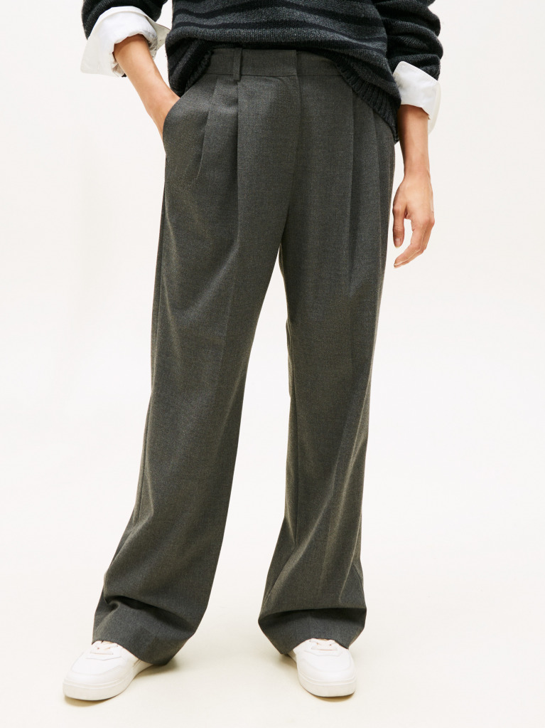 Grey Relaxed Straight Leg Flannel Trousers  Women