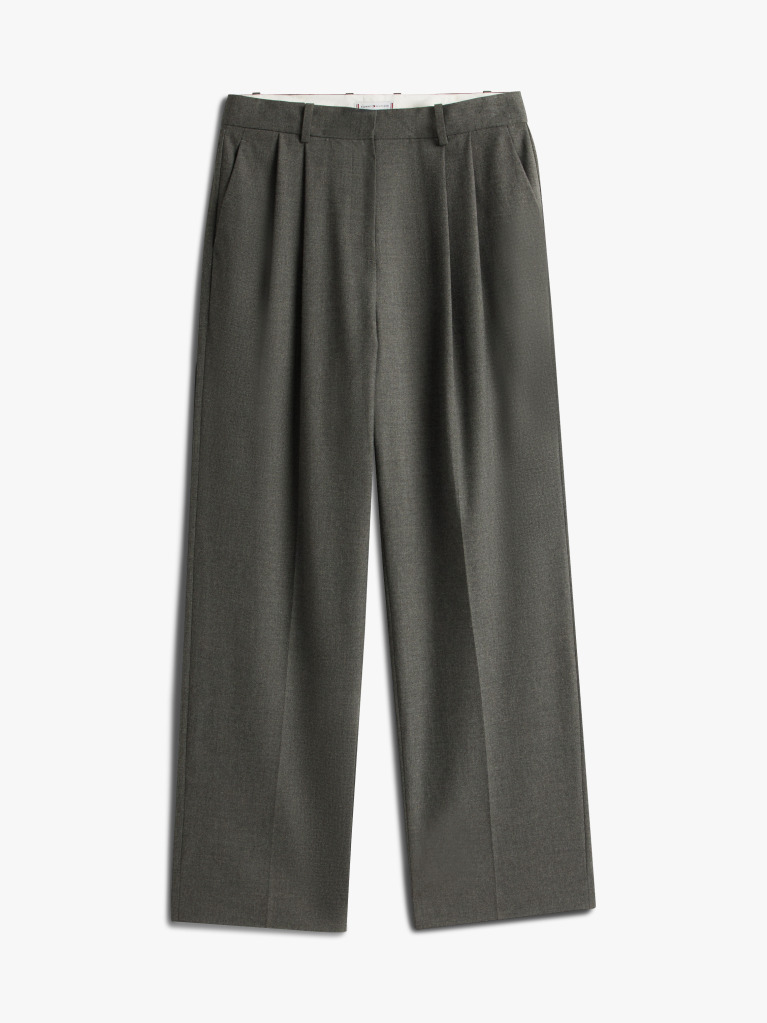 Grey Relaxed Straight Leg Flannel Trousers  Women