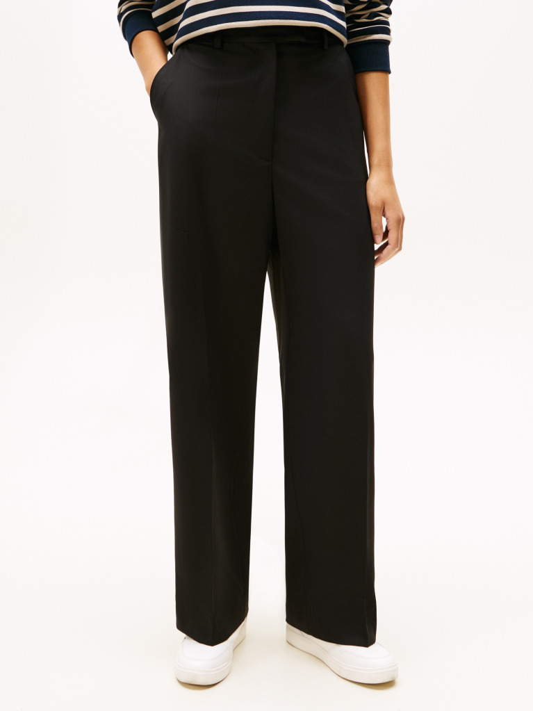 Black Timeless Wool Blend Loose Straight Leg Trousers  Women