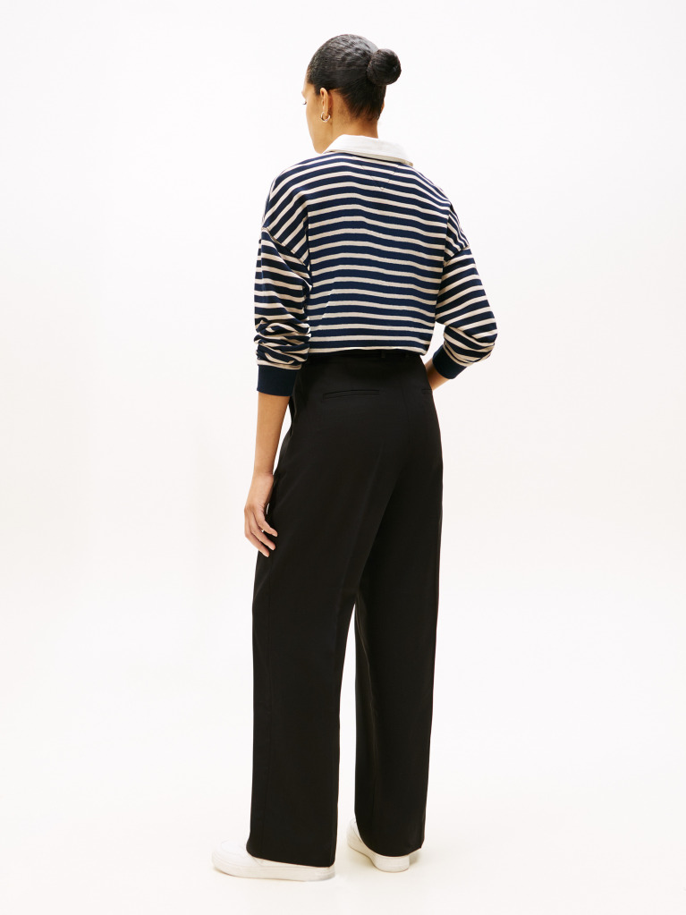 Black Timeless Wool Blend Loose Straight Leg Trousers  Women
