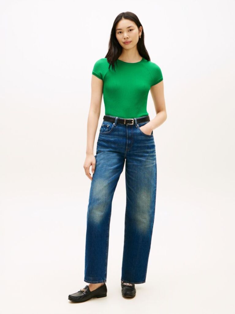 Green Ribbed Cap Sleeve Slim Top  Women