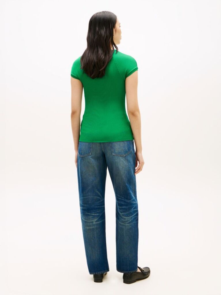 Green Ribbed Cap Sleeve Slim Top  Women