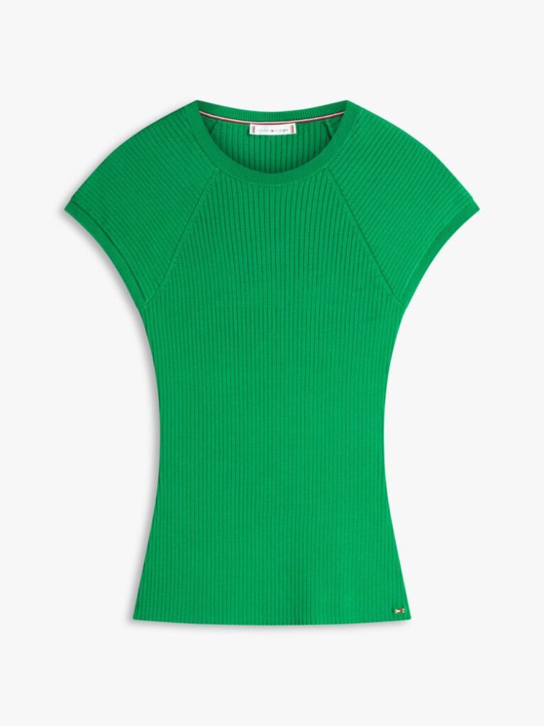 Green Ribbed Cap Sleeve Slim Top  Women