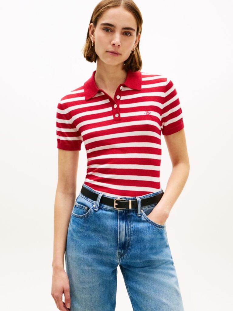 Multi Short Sleeve Polo Jumper With Silk  Women