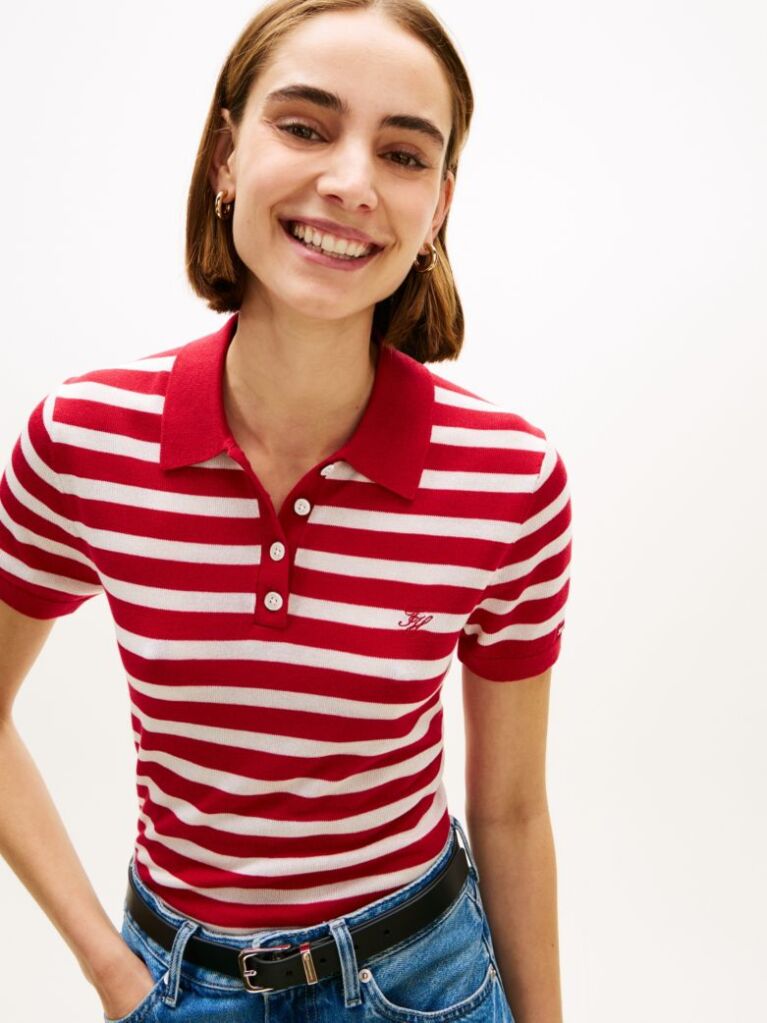 Multi Short Sleeve Polo Jumper With Silk  Women