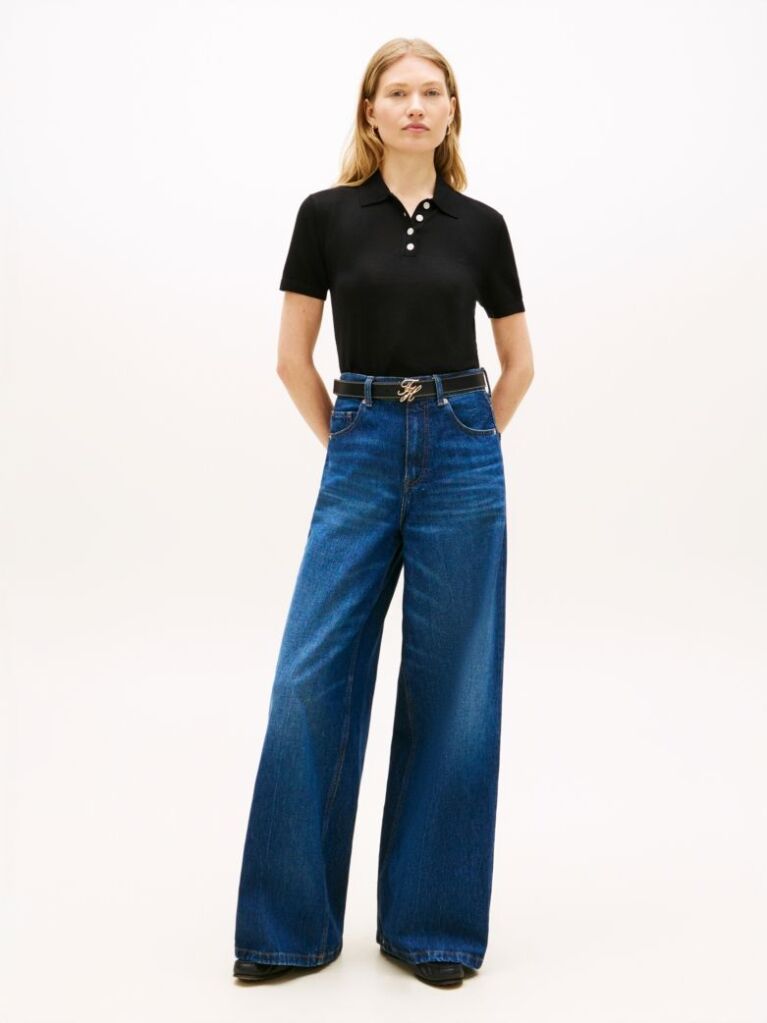 Black Short Sleeve Polo Jumper With Silk  Women