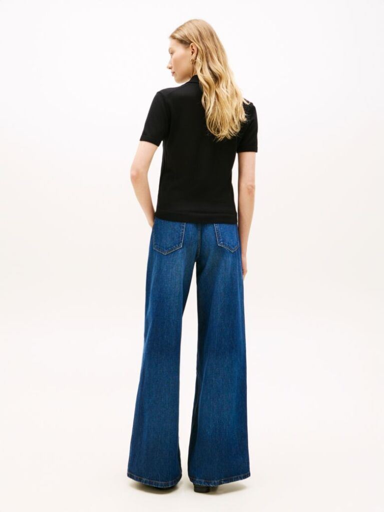 Black Short Sleeve Polo Jumper With Silk  Women