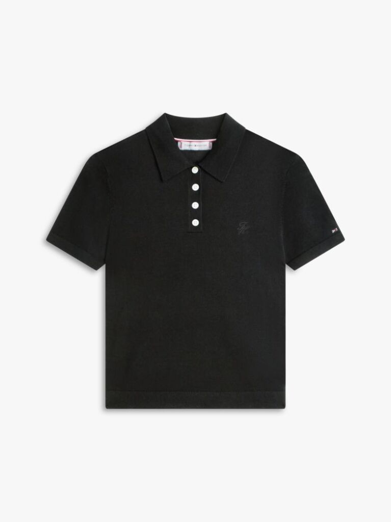 Black Short Sleeve Polo Jumper With Silk  Women