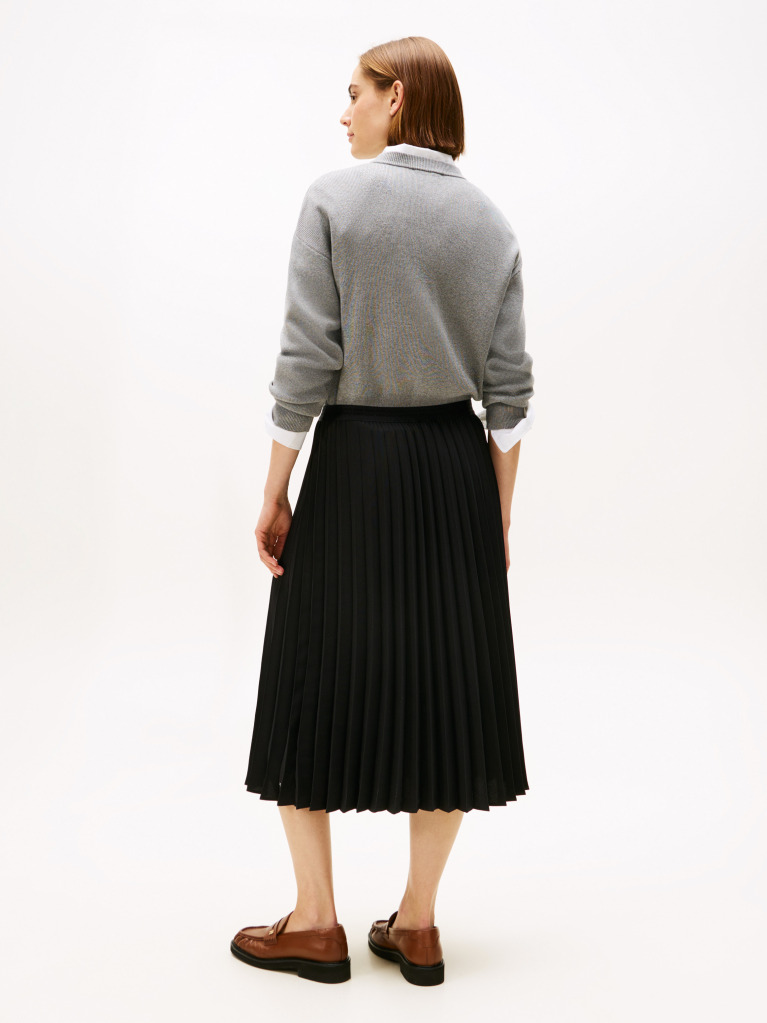 Black Pleated Midi Skirt  Women