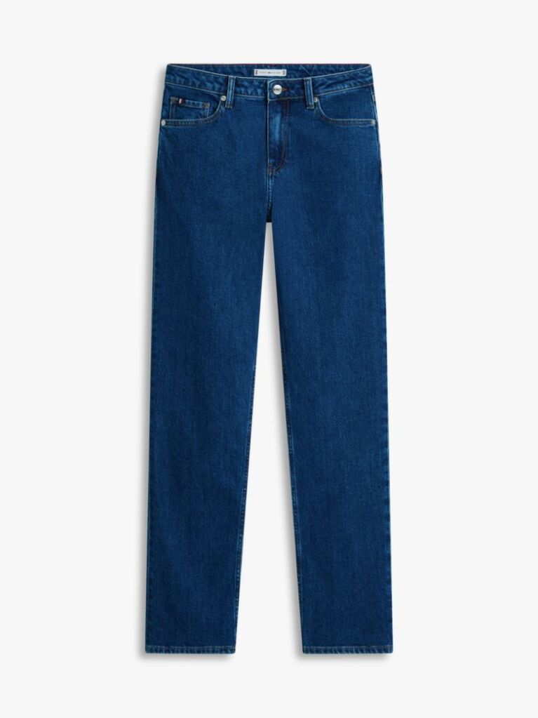White Five-Pocket Mid Rise Straight Leg Jeans  Women