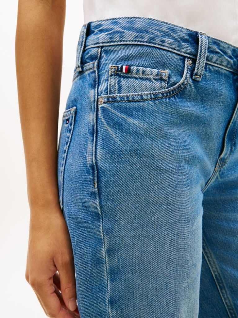 Blue Whiskered Mid Rise Straight Leg Jeans  Women