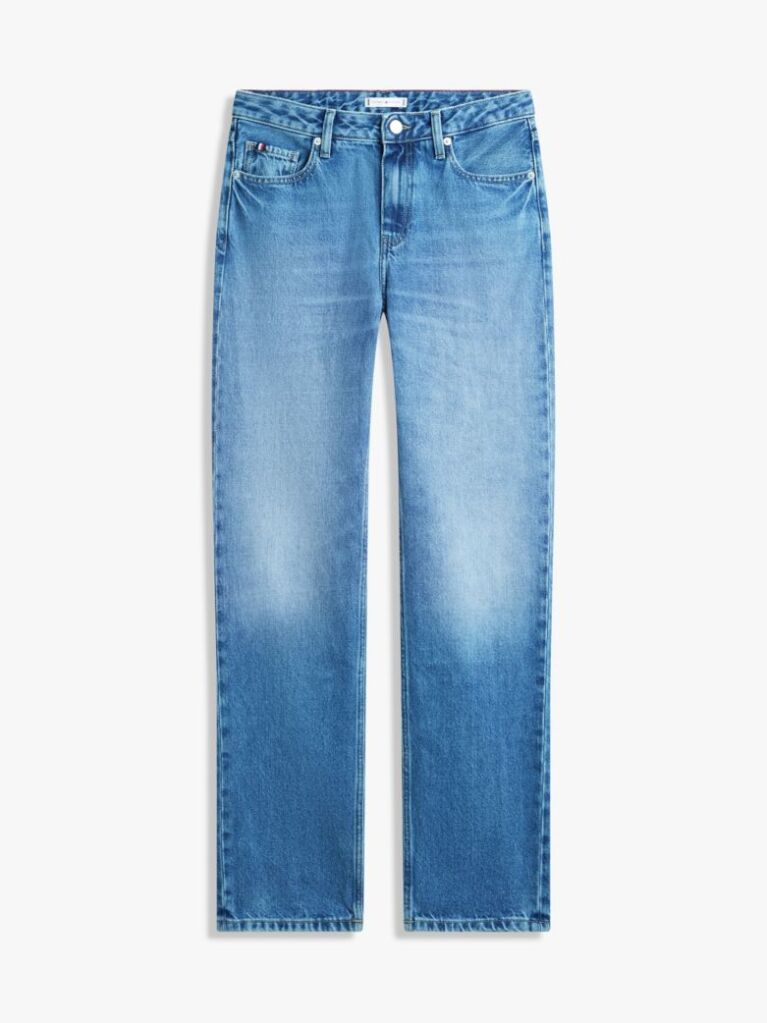 Blue Whiskered Mid Rise Straight Leg Jeans  Women