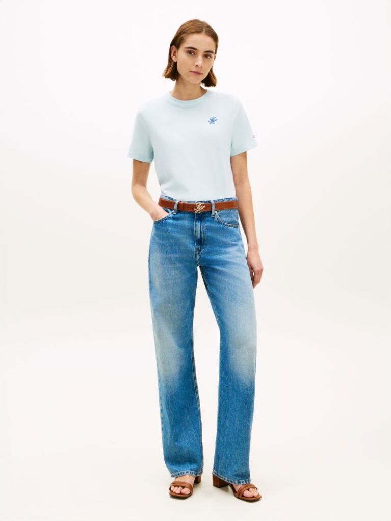 Blue Logo Embroidery Jersey Crew Neck T-Shirt  Women
