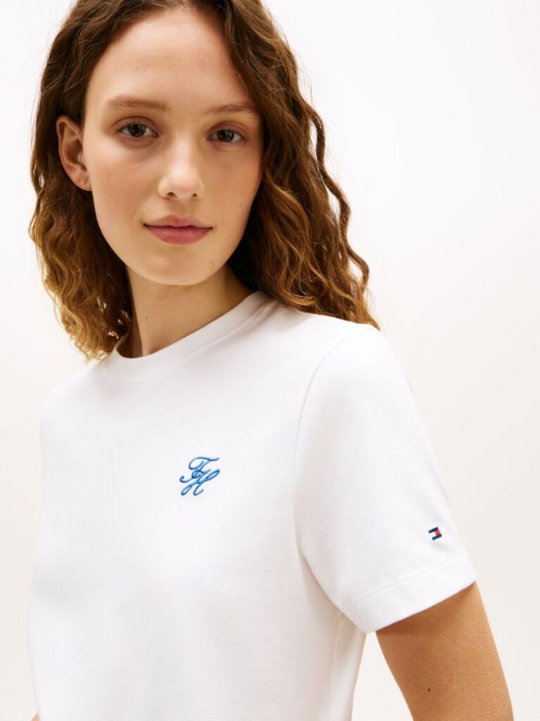 White Logo Embroidery Jersey Crew Neck T-Shirt  Women