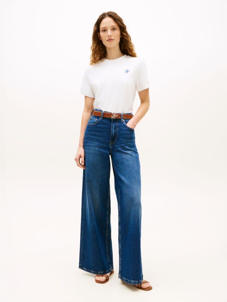 White Logo Embroidery Jersey Crew Neck T-Shirt  Women
