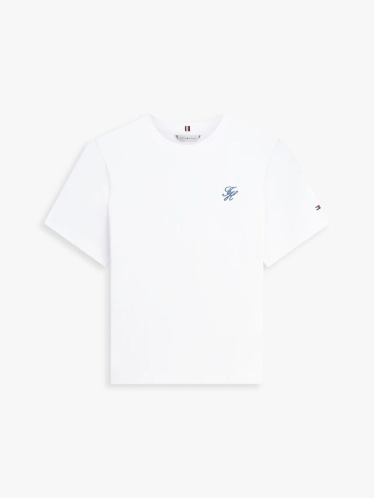 White Logo Embroidery Jersey Crew Neck T-Shirt  Women